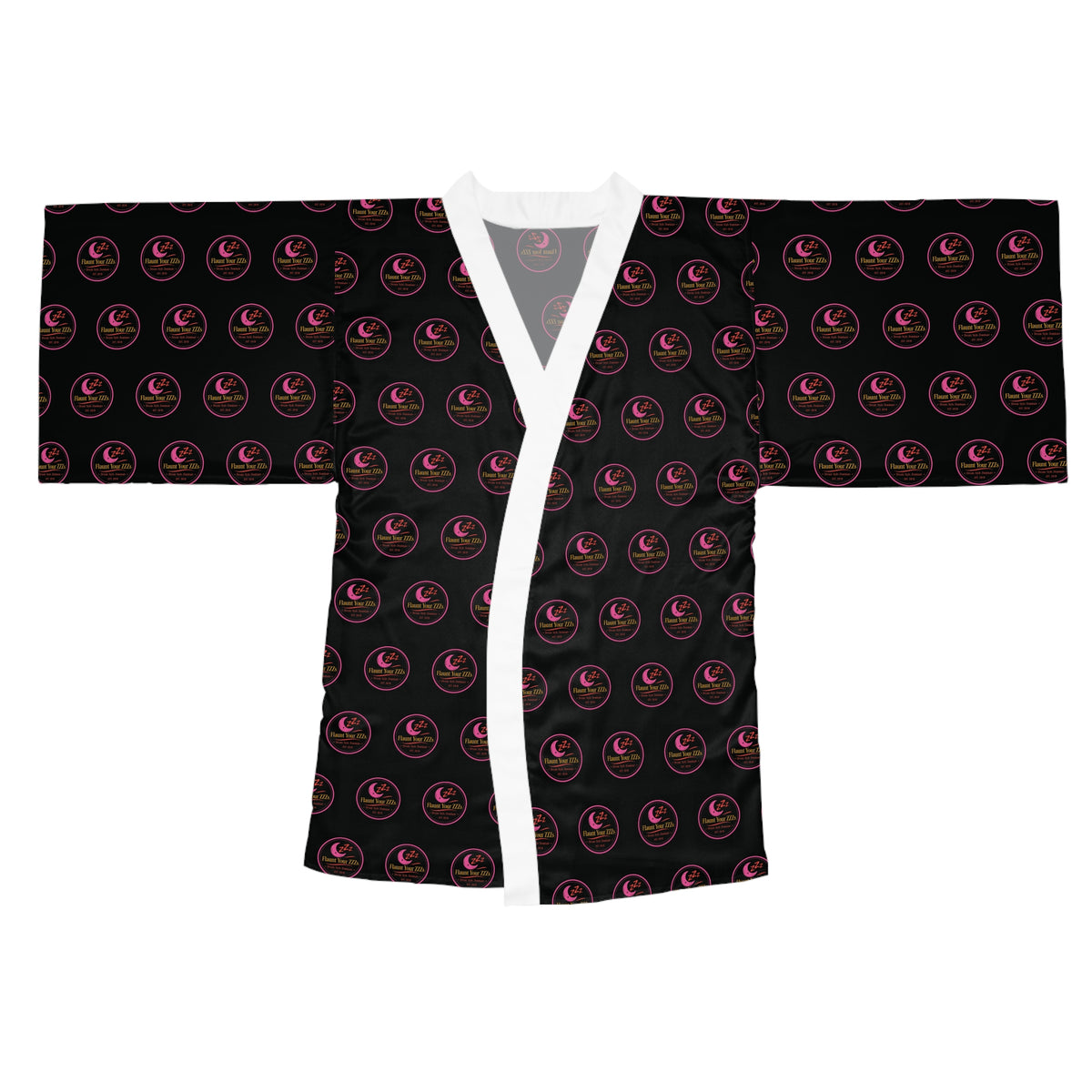 Black & Pink Logo Kimono Robe — Long Sleeve AOP Lounge Jacket