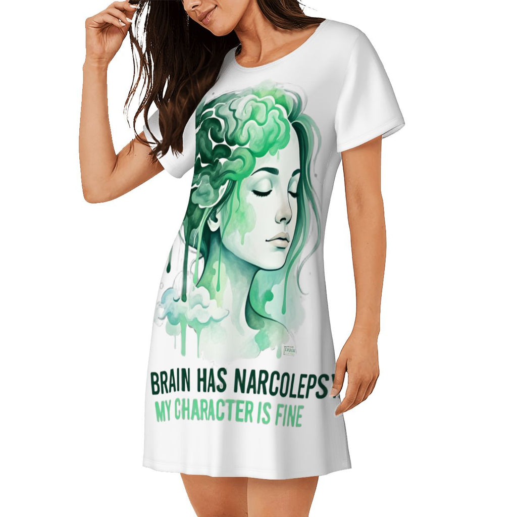"My Brain has narcolepsy" Women's Loose Short Sleeve Nightgown