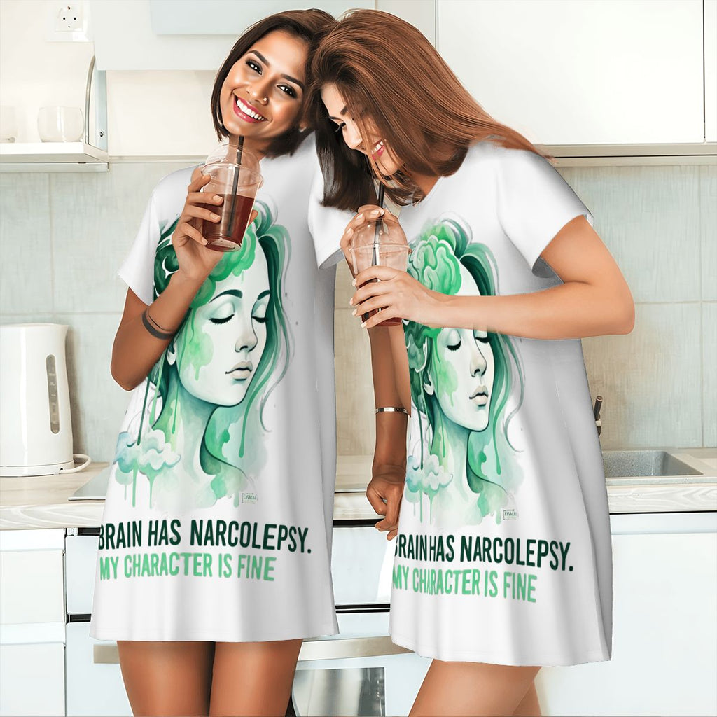 "My Brain has narcolepsy" Women's Loose Short Sleeve Nightgown