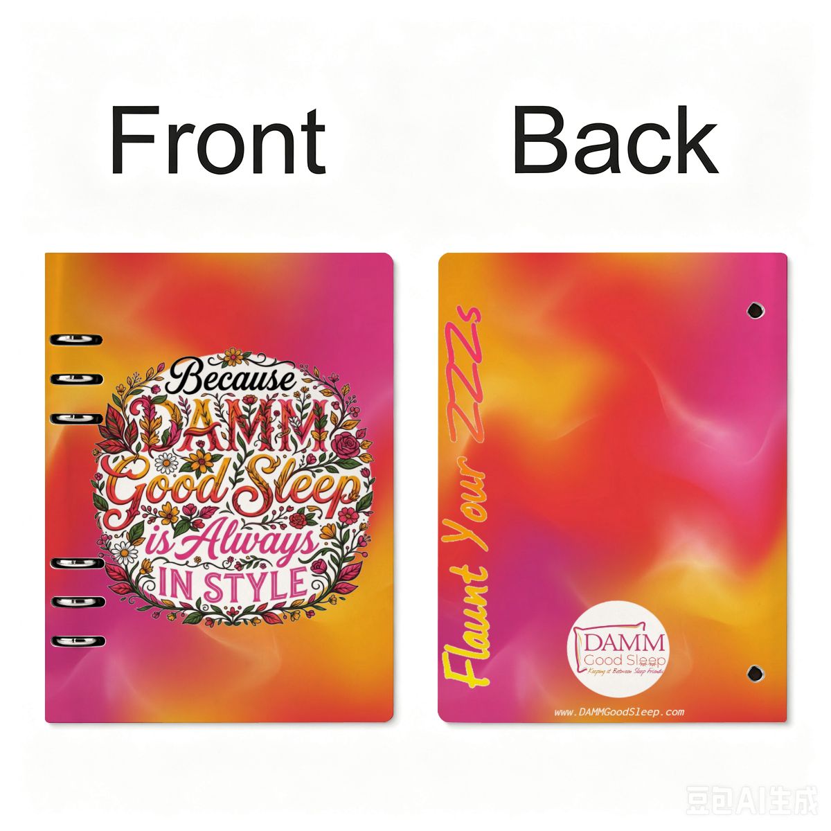 "DAMM Good Sleep is Always In Style - Flaunt Your ZZZs" A5 Binder Notebook  PU Leather Refillable Journal