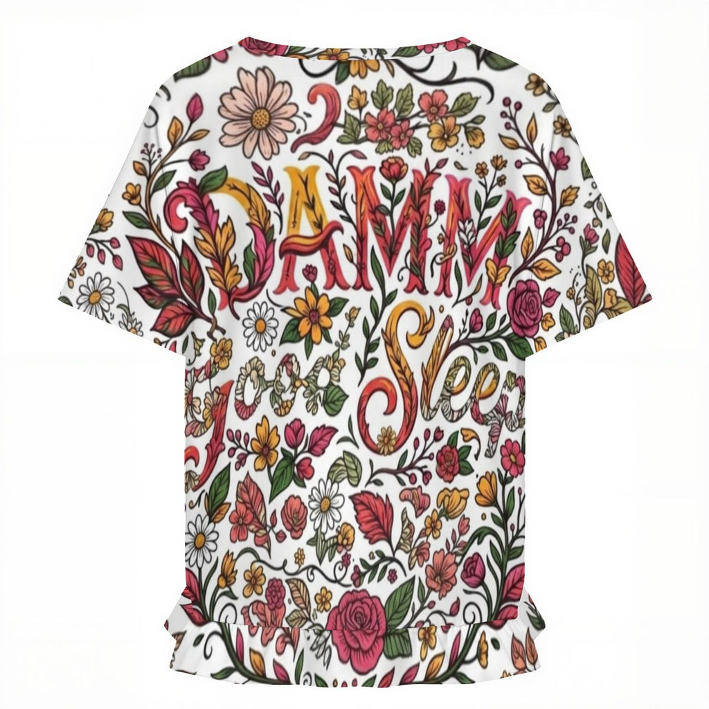 "DAMM Good Sleep" Women's Ruffle Hem Short Sleeve Tshirt