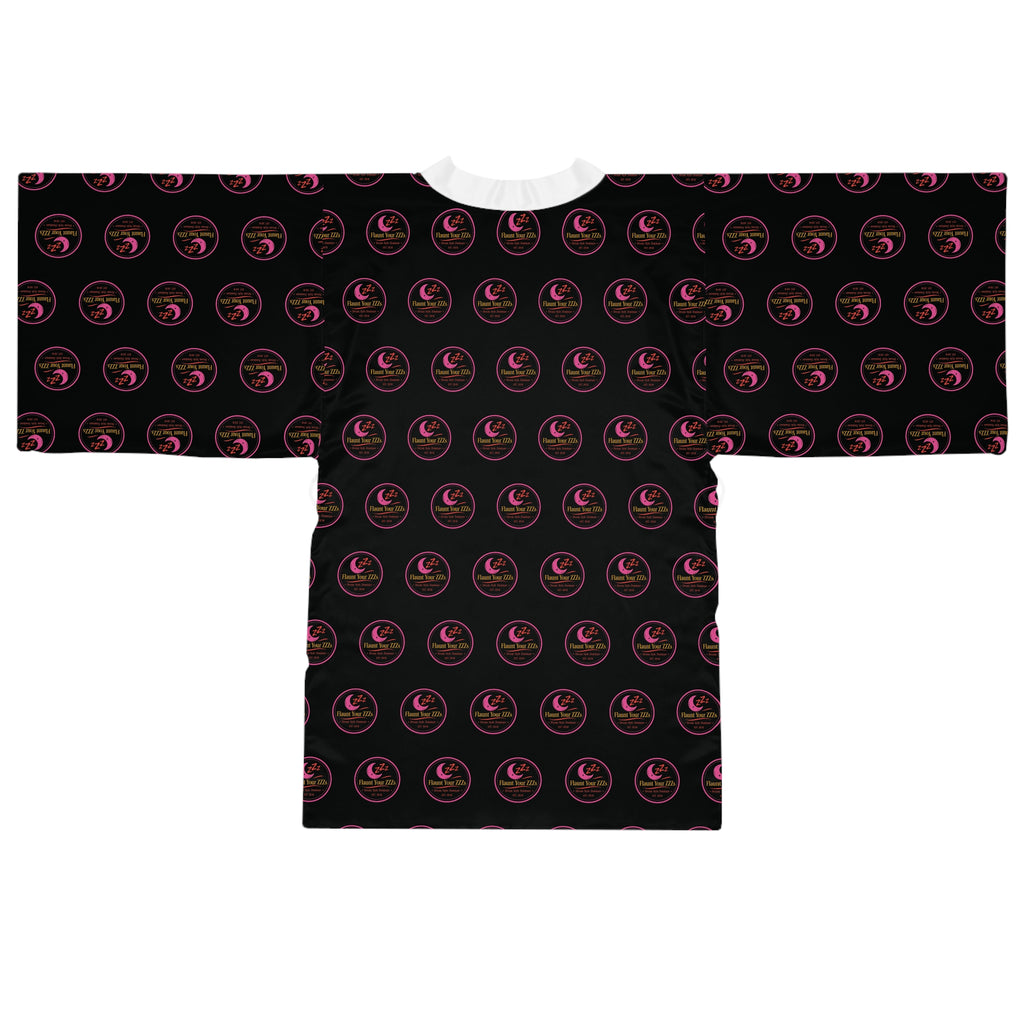 Black & Pink Logo Kimono Robe — Long Sleeve AOP Lounge Jacket
