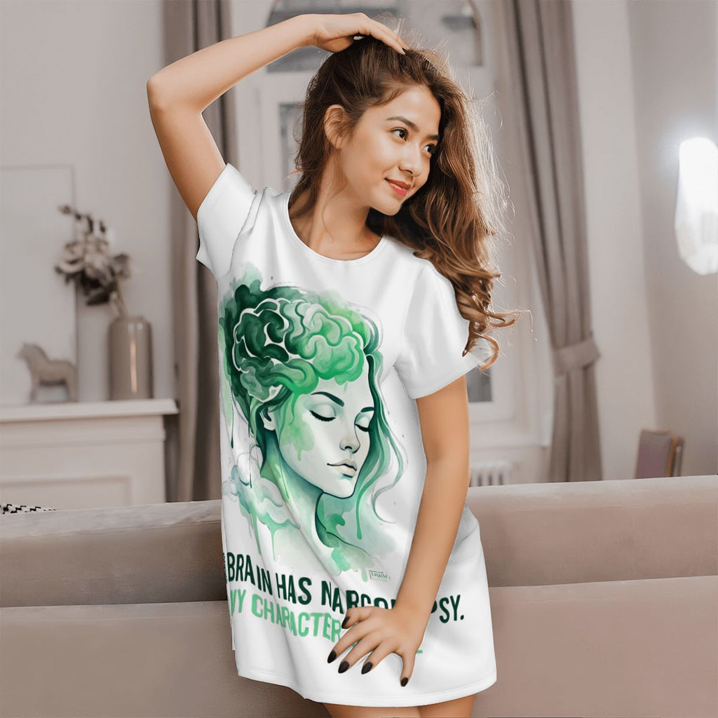 "My Brain has narcolepsy" Women's Loose Short Sleeve Nightgown