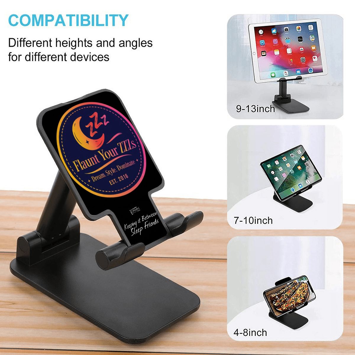 "Flaunt Your ZZZs" Foldable Phone Stand for Desk and Travel