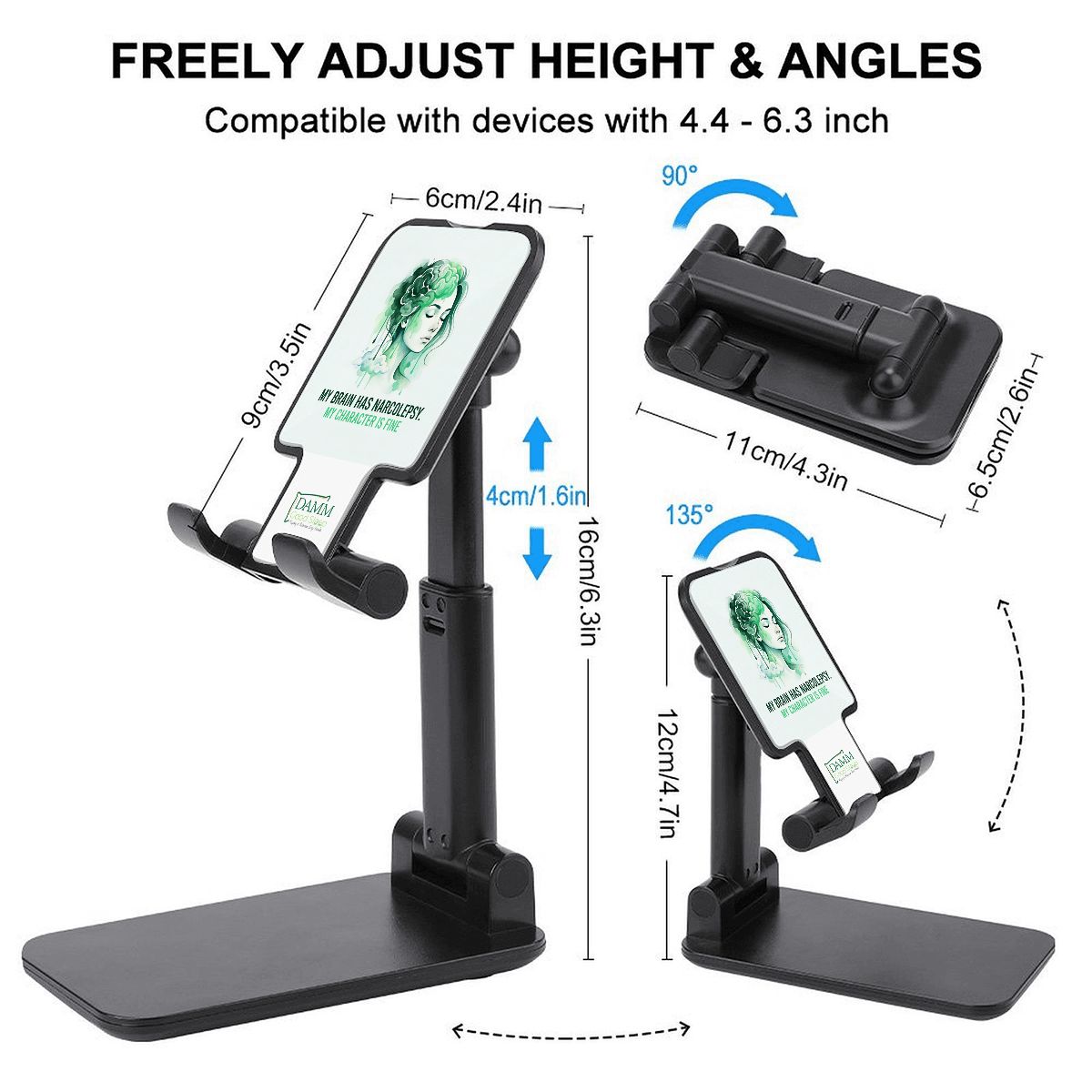 "My Brain has Narcolepsy My Character is Fine" Foldable Phone Stand for Desk and Travel