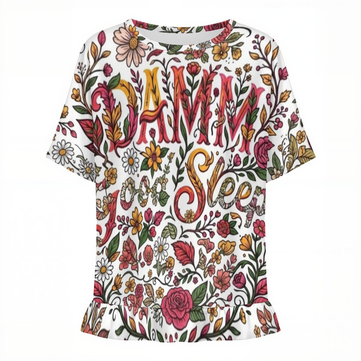 "DAMM Good Sleep" Women's Ruffle Hem Short Sleeve Tshirt