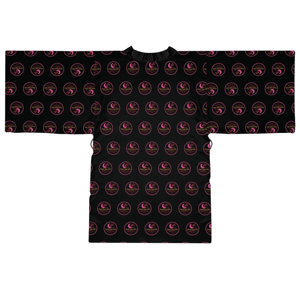Black & Pink Logo Kimono Robe — Long Sleeve AOP Lounge Jacket