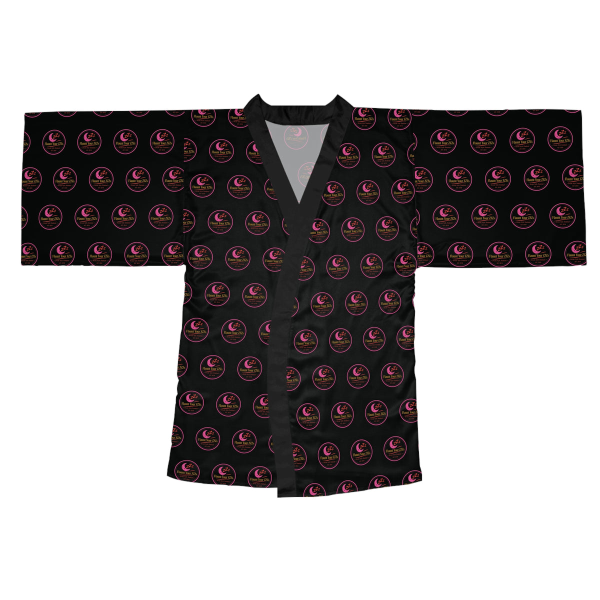 Black & Pink Logo Kimono Robe — Long Sleeve AOP Lounge Jacket