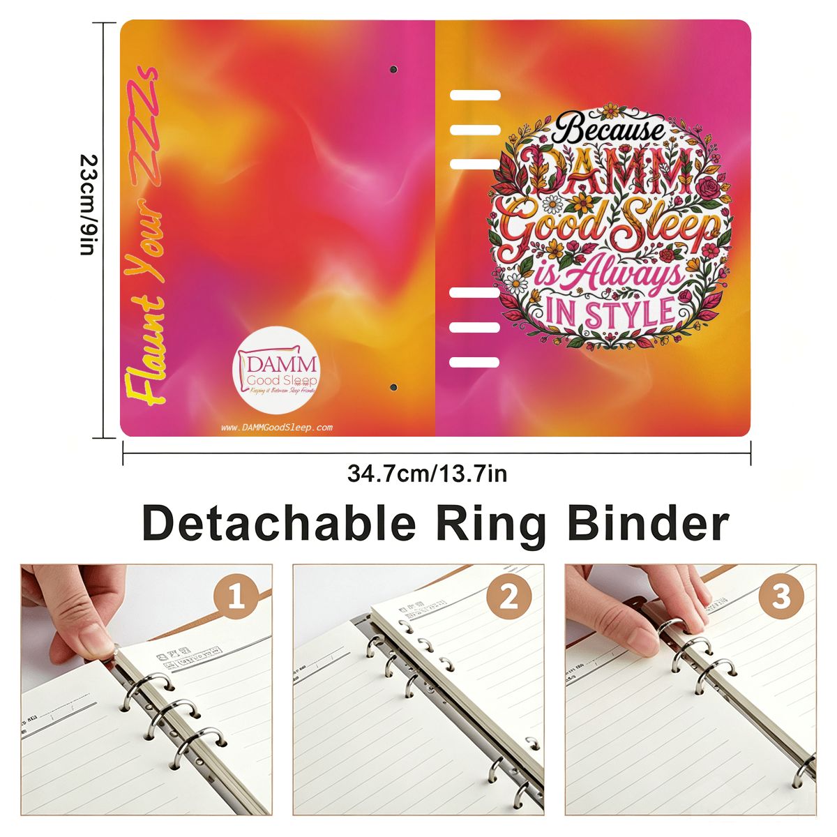 "DAMM Good Sleep is Always In Style - Flaunt Your ZZZs" A5 Binder Notebook  PU Leather Refillable Journal